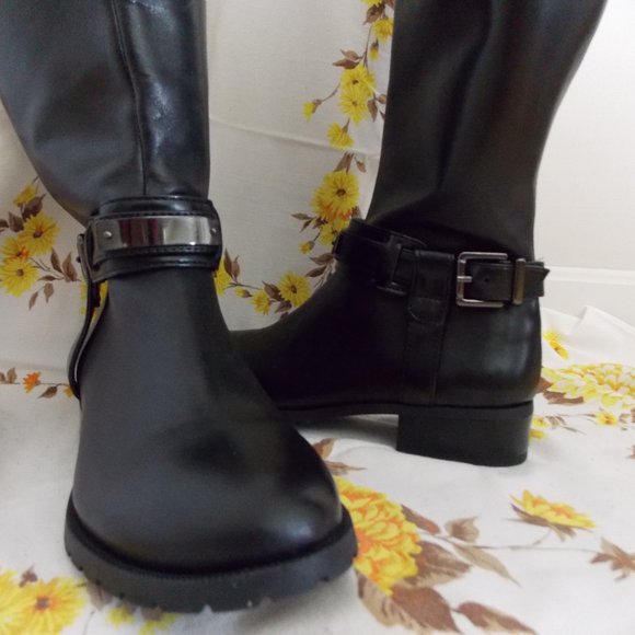 INC black leather wide calf riding boots size 5.5M - Picture 2 of 8